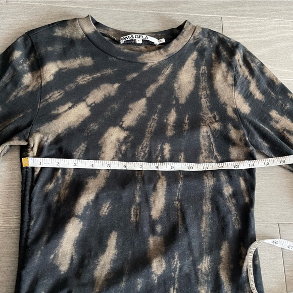 Pam & Gela Revolve Tie Dye Twisted Mini Dress Black Grey Cinch Long Sleeve P XS - Picture 13 of 15